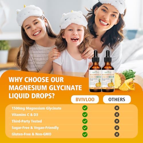 Flüssiges Magnesiumglycinat mit Ananasgeschmack – Hochdosiertes Magnesiumpräparat mit Cellulosefaser, Bromelain, Vitaminen B6, C, D & Zink für Erwachsene & Kinder – 60 ml