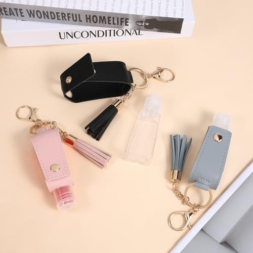 ZEYIYER 3er Set Nachfüllbare Mini-Flaschen Schlüsselanhänger, 30 ml Handdesinfektionsmittel-Halter, Reise-1oz-Behälter für Lotion, Flüssigseife, Shampoo (Blau, Pink, Schwarz)