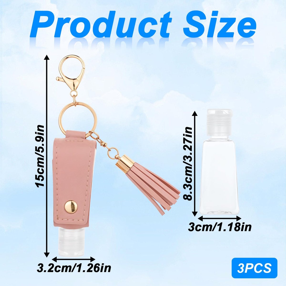 ZEYIYER 3er Set Nachfüllbare Mini-Flaschen Schlüsselanhänger, 30 ml Handdesinfektionsmittel-Halter, Reise-1oz-Behälter für Lotion, Flüssigseife, Shampoo (Blau, Pink, Schwarz)