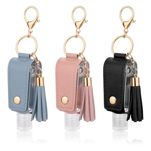 ZEYIYER 3er Set Nachfüllbare Mini-Flaschen Schlüsselanhänger, 30 ml Handdesinfektionsmittel-Halter, Reise-1oz-Behälter für Lotion, Flüssigseife, Shampoo (Blau, Pink, Schwarz)