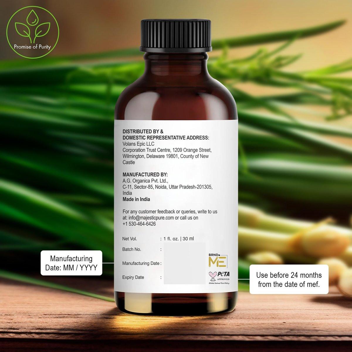 Majestic Pure Lemongrass Ätherisches Öl mit Pipette - 100% rein und natürlich - 30 ml