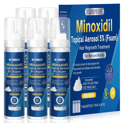5% Minoxidil Schaum für Männer – 5er-Pack mit Biotin, Haarnachwuchsbehandlung für dickeres und volleres Haar & Bart (10,5 Unzen, 5 Monate Vorrat)