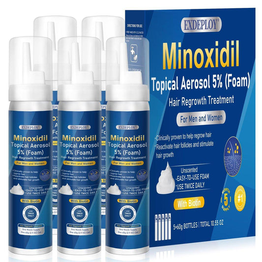 5% Minoxidil Schaum für Männer – 5er-Pack mit Biotin, Haarnachwuchsbehandlung für dickeres und volleres Haar & Bart (10,5 Unzen, 5 Monate Vorrat)