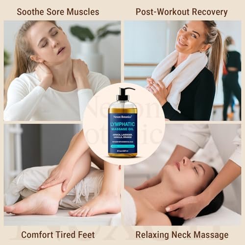 Lymphdrainage-Massageöl für die Massagetherapie 240 ml – Erfrischend und entspannend – Natürliche Öle mit Arnika, Vanille und Lavendelöl – für Männer und Frauen – Nexon Botanics