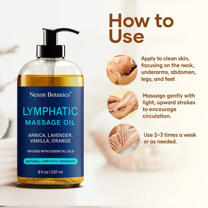 Lymphdrainage-Massageöl für die Massagetherapie 240 ml – Erfrischend und entspannend – Natürliche Öle mit Arnika, Vanille und Lavendelöl – für Männer und Frauen – Nexon Botanics