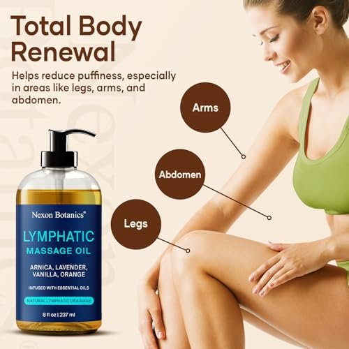 Lymphdrainage-Massageöl für die Massagetherapie 240 ml – Erfrischend und entspannend – Natürliche Öle mit Arnika, Vanille und Lavendelöl – für Männer und Frauen – Nexon Botanics