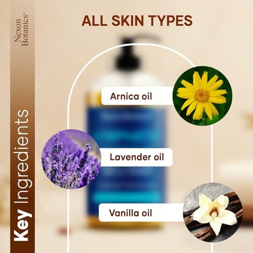 Lymphdrainage-Massageöl für die Massagetherapie 240 ml – Erfrischend und entspannend – Natürliche Öle mit Arnika, Vanille und Lavendelöl – für Männer und Frauen – Nexon Botanics