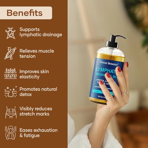 Lymphdrainage-Massageöl für die Massagetherapie 240 ml – Erfrischend und entspannend – Natürliche Öle mit Arnika, Vanille und Lavendelöl – für Männer und Frauen – Nexon Botanics