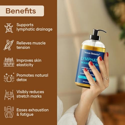 Lymphdrainage-Massageöl für die Massagetherapie 240 ml – Erfrischend und entspannend – Natürliche Öle mit Arnika, Vanille und Lavendelöl – für Männer und Frauen – Nexon Botanics