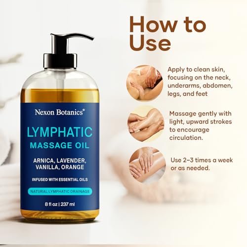 Lymphdrainage-Massageöl für die Massagetherapie 240 ml – Erfrischend und entspannend – Natürliche Öle mit Arnika, Vanille und Lavendelöl – für Männer und Frauen – Nexon Botanics
