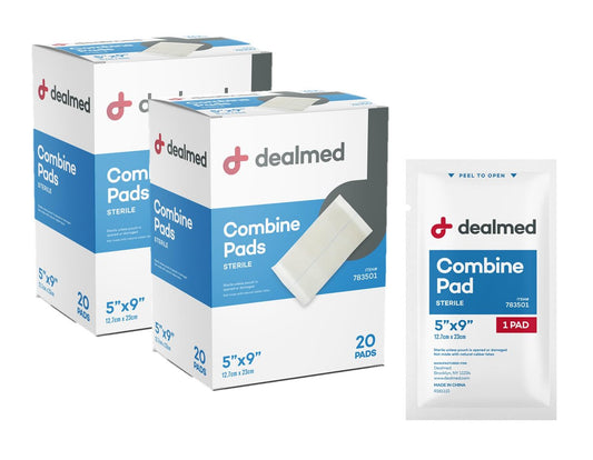 Dealmed Abdominal Combine Pads 5"x9" (40 Stück) – Sterile Einzeln Verpackte ABD-Pads, Saugfähig, Nicht Haftend für Wundversorgung und Erste Hilfe