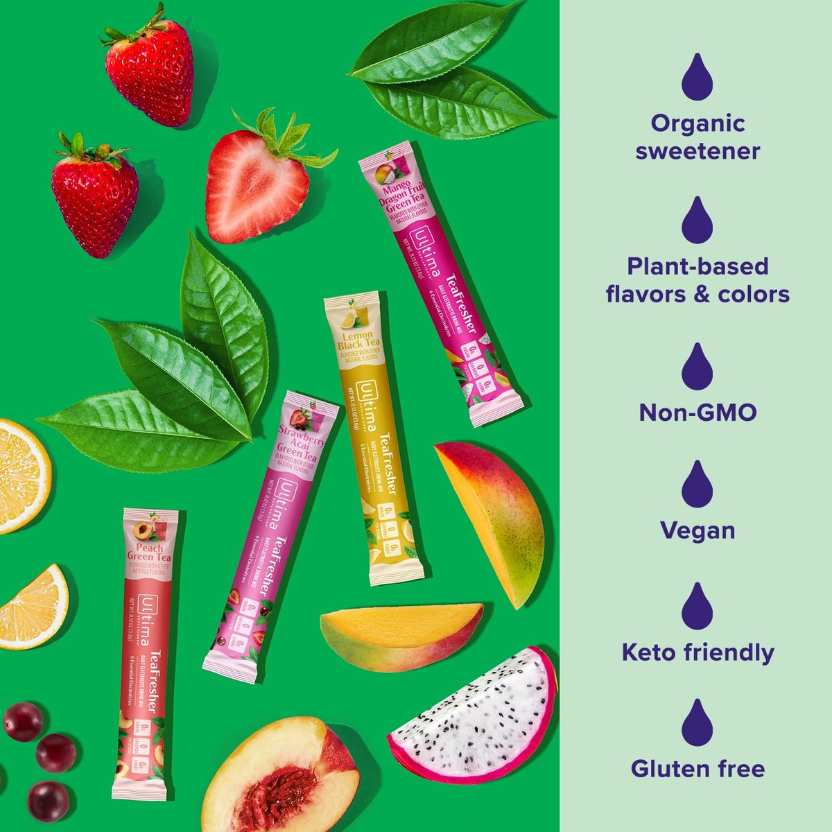 Ultima Replenisher Elektrolyt-Pulver & Instant Tee-Getränkemischung – TeaFresher Variety, 16 Stickpacks – Zuckerfreie Elektrolyte Hydrationspackungen mit Frucht- und Tee-Fusionen – Pflanzenbasiert & Keto-freundlich