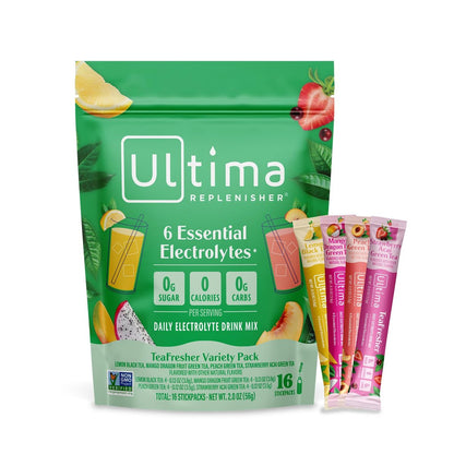 Ultima Replenisher Elektrolyt-Pulver & Instant Tee-Getränkemischung – TeaFresher Variety, 16 Stickpacks – Zuckerfreie Elektrolyte Hydrationspackungen mit Frucht- und Tee-Fusionen – Pflanzenbasiert & Keto-freundlich