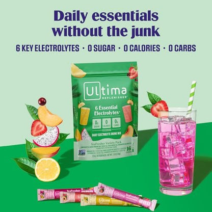 Ultima Replenisher Elektrolyt-Pulver & Instant Tee-Getränkemischung – TeaFresher Variety, 16 Stickpacks – Zuckerfreie Elektrolyte Hydrationspackungen mit Frucht- und Tee-Fusionen – Pflanzenbasiert & Keto-freundlich