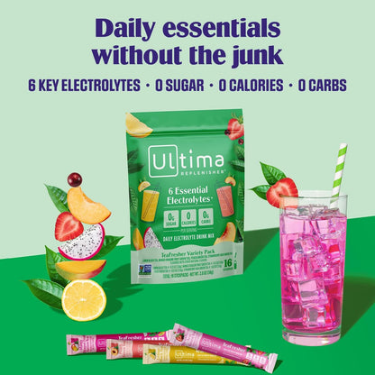 Ultima Replenisher Elektrolyt-Pulver & Instant Tee-Getränkemischung – TeaFresher Variety, 16 Stickpacks – Zuckerfreie Elektrolyte Hydrationspackungen mit Frucht- und Tee-Fusionen – Pflanzenbasiert & Keto-freundlich