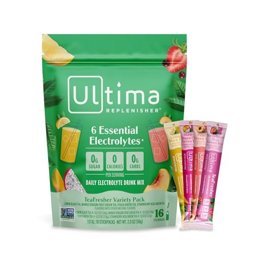 Ultima Replenisher Elektrolyt-Pulver & Instant Tee-Getränkemischung – TeaFresher Variety, 16 Stickpacks – Zuckerfreie Elektrolyte Hydrationspackungen mit Frucht- und Tee-Fusionen – Pflanzenbasiert & Keto-freundlich