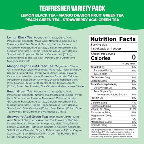 Ultima Replenisher Elektrolyt-Pulver & Instant Tee-Getränkemischung – TeaFresher Variety, 16 Stickpacks – Zuckerfreie Elektrolyte Hydrationspackungen mit Frucht- und Tee-Fusionen – Pflanzenbasiert & Keto-freundlich