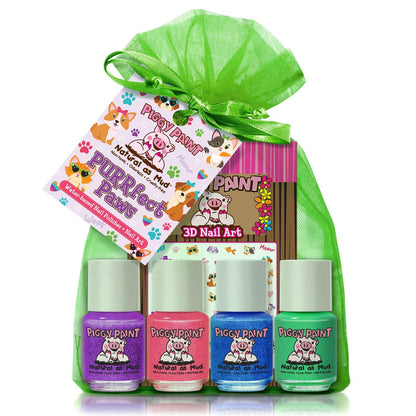 Piggy Paint | 100% ungiftiger Nagellack für Mädchen | Sicher, tierversuchsfrei, vegan & geruchsarm für Kinder | PURRfect Paws Pet (4 Nagellacke + Nagelkunst-Geschenkset)