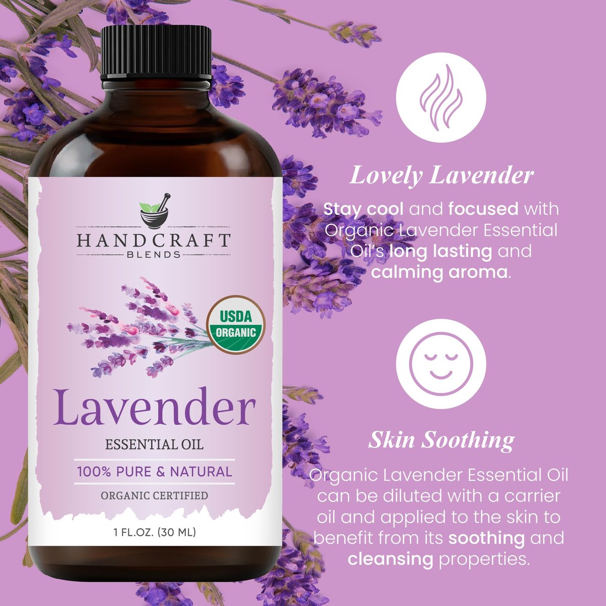Handcraft Blends Bio Lavendelöl – 30 ml – 100% rein und natürlich – Premium-Öl für Diffuser und Aromatherapie