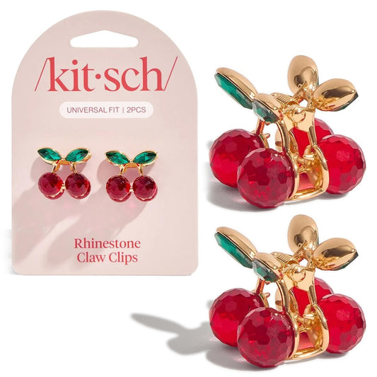 Kitsch Cherry Kleine Haarspangen für Frauen – Strass-Clips mit Antirostbeschichtung und starkem Halt für Hochsteckfrisuren und Half-Up-Styles – ideales Geschenk für Frauen – 2 Stück