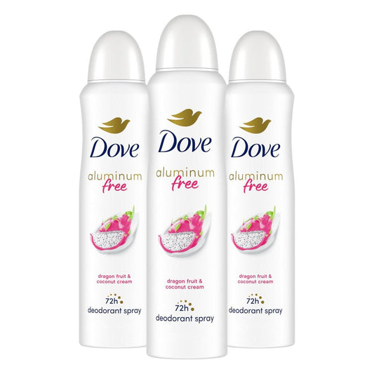 Dove Aluminiumfreies Deodorant Spray für Frauen 3er-Pack Drachenfrucht & Kokoscreme 72h Schutz 4 oz