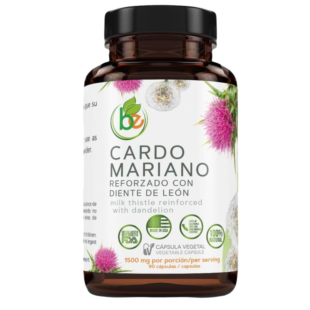 Cardo Mariano mit Löwenzahn verstärkt – 90 pflanzliche Kapseln, 1500 mg pro Portion, Leberunterstützung, Antioxidantien, 100% natürlich, von BexpertsUSA