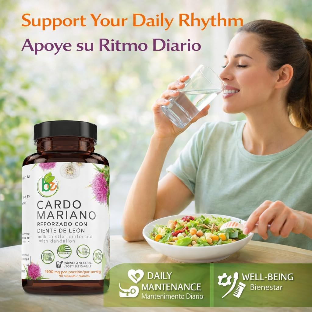 Cardo Mariano mit Löwenzahn verstärkt – 90 pflanzliche Kapseln, 1500 mg pro Portion, Leberunterstützung, Antioxidantien, 100% natürlich, von BexpertsUSA