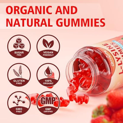 GrnLife L-Lysin 1000mg Gummis, Kaubare Lysin-Ergänzung für Erwachsene & Kinder, Essentielle Aminosäure zur Unterstützung des Immunsystems und der Kollagenbildung, Erdbeergeschmack, 60 Stück