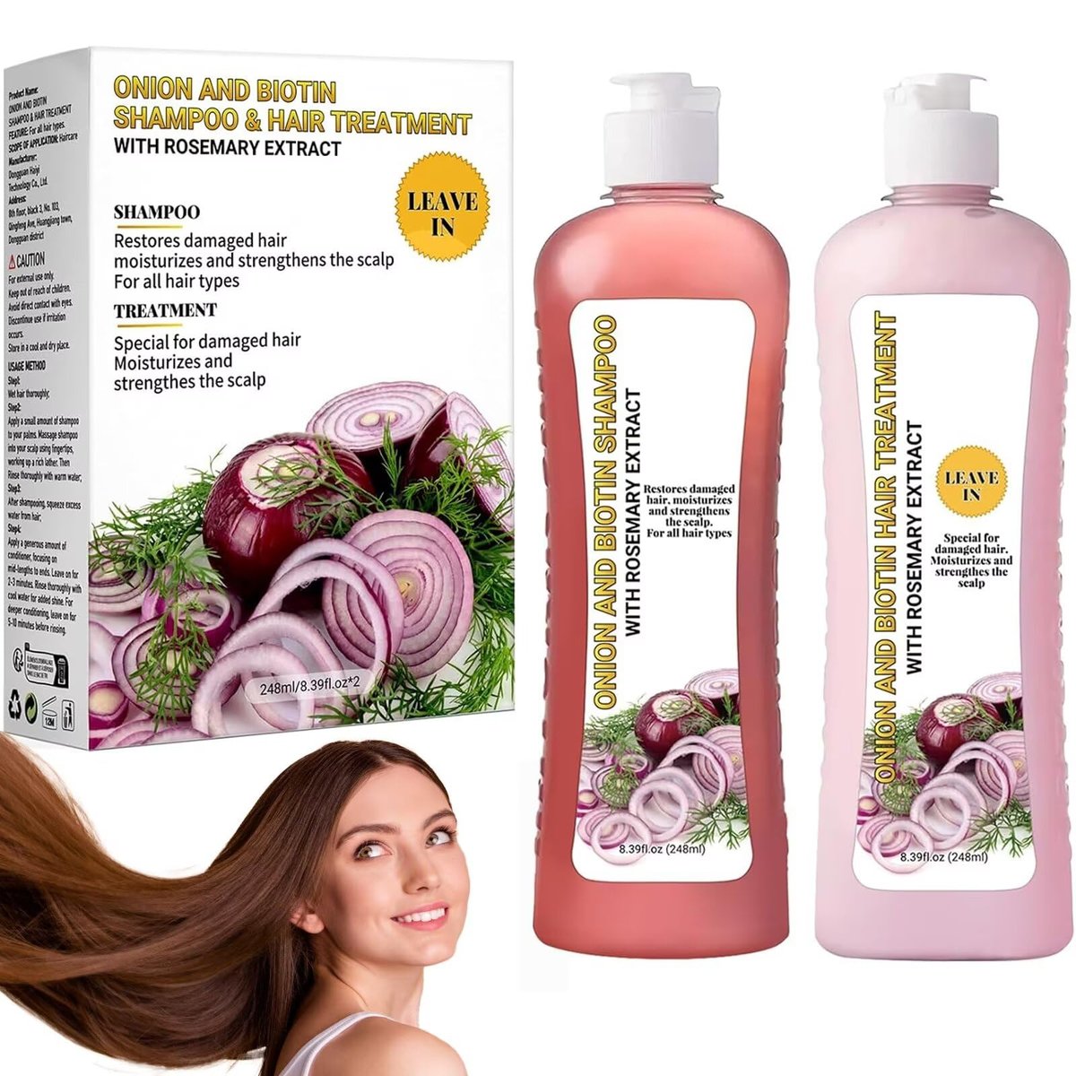 Zwiebel-Biotin-Rosmarin-Shampoo für weiches Haar und Glanz, gegen Haarausfall und dünner werdendes Haar