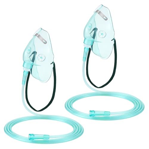 Geiserailie 2er-Pack L Sauerstoffmaske mit 2 m Schlauch und verstellbarem elastischem Band – Sauerstoffmaske für Erwachsene