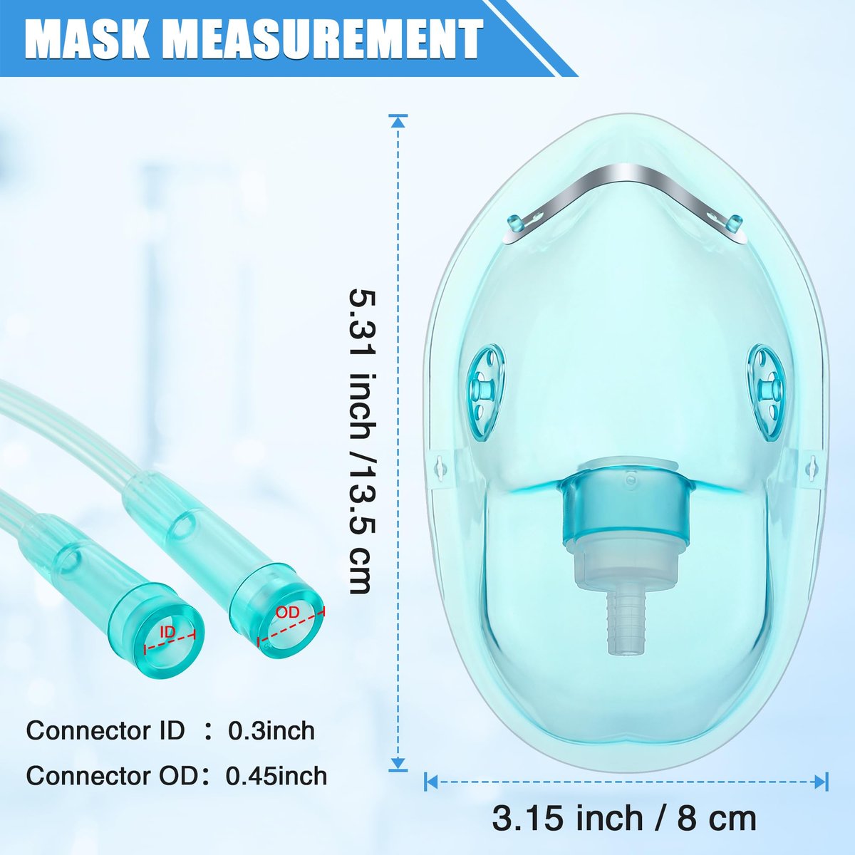 Geiserailie 2er-Pack L Sauerstoffmaske mit 2 m Schlauch und verstellbarem elastischem Band – Sauerstoffmaske für Erwachsene