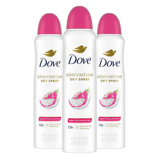 Dove Advanced Care Antiperspirant Deodorant Spray für Frauen – 3er-Pack Drachenfrucht & Kokoscreme – 72-Stunden-Schutz vor Schweiß und Geruch – 3,8 oz