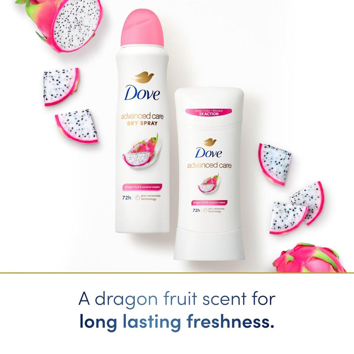 Dove Advanced Care Antiperspirant Deodorant Spray für Frauen – 3er-Pack Drachenfrucht & Kokoscreme – 72-Stunden-Schutz vor Schweiß und Geruch – 3,8 oz