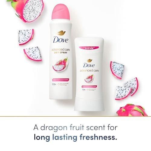 Dove Advanced Care Antiperspirant Deodorant Spray für Frauen – 3er-Pack Drachenfrucht & Kokoscreme – 72-Stunden-Schutz vor Schweiß und Geruch – 3,8 oz