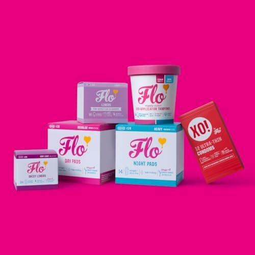 Flo Ultra Long Night Menstrual Pads, 40 Stück - Starke Saugfähigkeit, 3D Auslaufschutz, Bambusviskose, pflanzlich, vegan, tierversuchsfrei