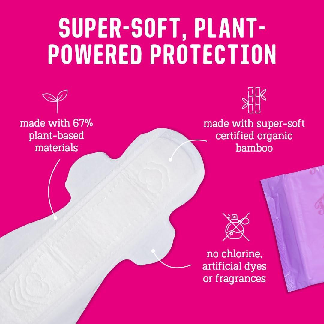 Flo Ultra Long Night Menstrual Pads, 40 Stück - Starke Saugfähigkeit, 3D Auslaufschutz, Bambusviskose, pflanzlich, vegan, tierversuchsfrei