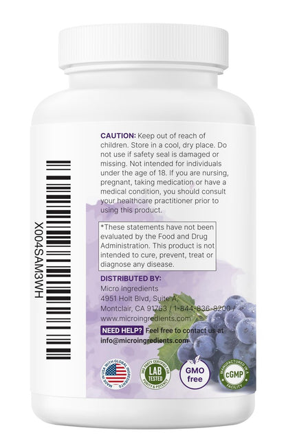 Micro Ingredients Traubenkernextrakt, 240 Kapseln | 3-in-1 Antioxidantien-Mischung mit Resveratrol & Rotwein-Extrakten | Max-Stärke-Polyphenole | Non-GMO