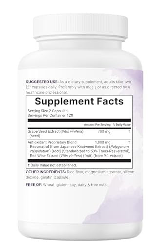 Micro Ingredients Traubenkernextrakt, 240 Kapseln | 3-in-1 Antioxidantien-Mischung mit Resveratrol & Rotwein-Extrakten | Max-Stärke-Polyphenole | Non-GMO