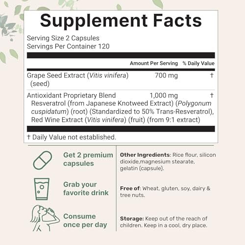 Micro Ingredients Traubenkernextrakt, 240 Kapseln | 3-in-1 Antioxidantien-Mischung mit Resveratrol & Rotwein-Extrakten | Max-Stärke-Polyphenole | Non-GMO