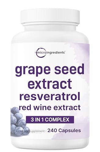Micro Ingredients Traubenkernextrakt, 240 Kapseln | 3-in-1 Antioxidantien-Mischung mit Resveratrol & Rotwein-Extrakten | Max-Stärke-Polyphenole | Non-GMO