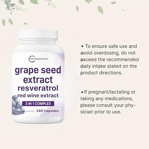 Micro Ingredients Traubenkernextrakt, 240 Kapseln | 3-in-1 Antioxidantien-Mischung mit Resveratrol & Rotwein-Extrakten | Max-Stärke-Polyphenole | Non-GMO