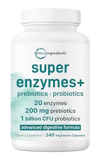Micro Ingredients Super Enzyme mit Präbiotika & Probiotika, 240 vegane Kapseln | Verdauungsenzyme für Frauen & Männer | Probiotikum, Bromelain, Flohsamenschalen & mehr | Unterstützung für Immun- und Darmgesundheit*