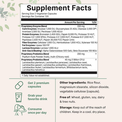 Micro Ingredients Super Enzyme mit Präbiotika & Probiotika, 240 vegane Kapseln | Verdauungsenzyme für Frauen & Männer | Probiotikum, Bromelain, Flohsamenschalen & mehr | Unterstützung für Immun- und Darmgesundheit*