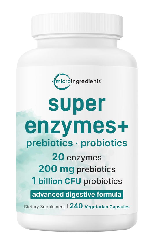 Micro Ingredients Super Enzyme mit Präbiotika & Probiotika, 240 vegane Kapseln | Verdauungsenzyme für Frauen & Männer | Probiotikum, Bromelain, Flohsamenschalen & mehr | Unterstützung für Immun- und Darmgesundheit*