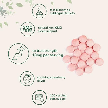 Micro Ingredients Melatonin 10 mg, 400 Tabletten | Natürlicher Erdbeergeschmack | Schnell lösend | Kein Arzneimittel | Vegetarierfreundlich | Nicht-GMO, Glutenfrei, Zuckerfrei