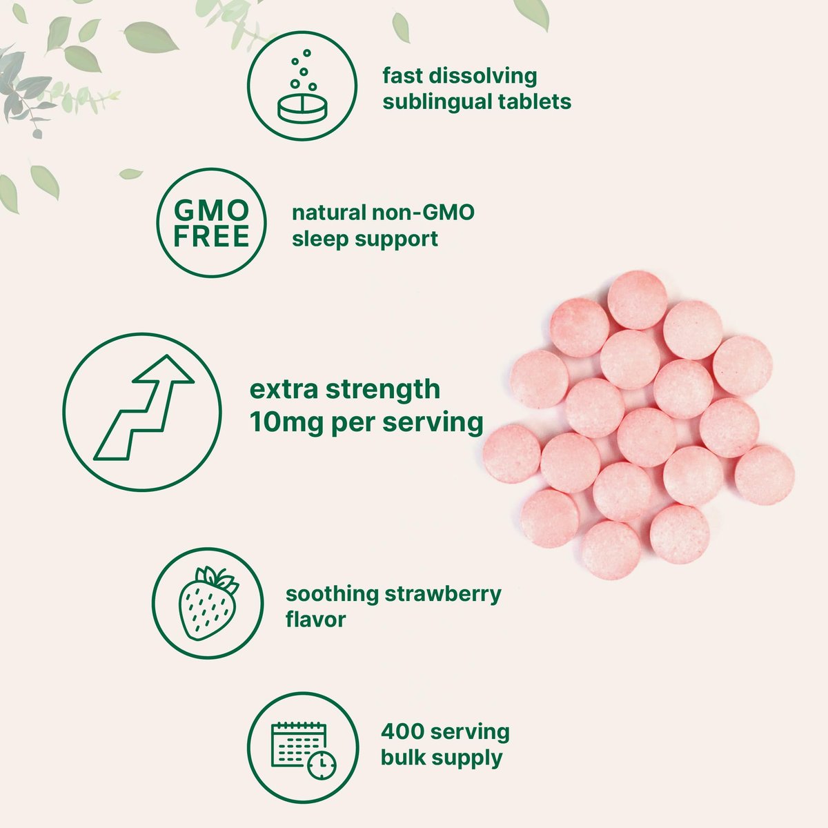 Micro Ingredients Melatonin 10 mg, 400 Tabletten | Natürlicher Erdbeergeschmack | Schnell lösend | Kein Arzneimittel | Vegetarierfreundlich | Nicht-GMO, Glutenfrei, Zuckerfrei