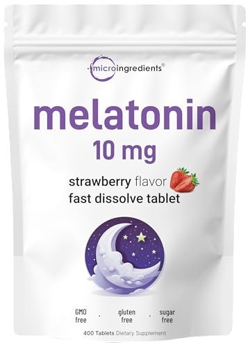 Micro Ingredients Melatonin 10 mg, 400 Tabletten | Natürlicher Erdbeergeschmack | Schnell lösend | Kein Arzneimittel | Vegetarierfreundlich | Nicht-GMO, Glutenfrei, Zuckerfrei