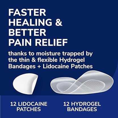 Dr. Scholl’s Blister-Schmerzlinderung Komplettset, 12 Stück – Die einzige Blasenbehandlung mit aktivem Schmerzmittel, Versiegelungs- und Heilpflaster mit Hydrogel-Technologie, Blasenpflaster, 4% Lidocain zur Betäubung von Schmerzen
