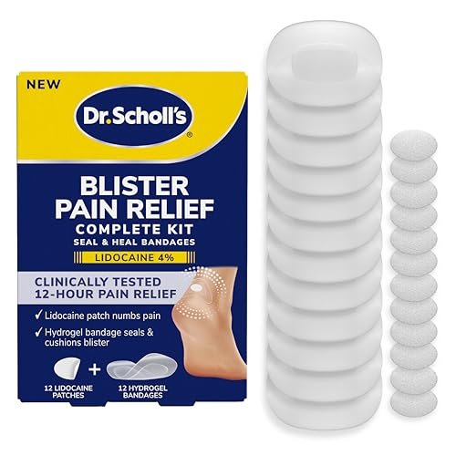 Dr. Scholl’s Blister-Schmerzlinderung Komplettset, 12 Stück – Die einzige Blasenbehandlung mit aktivem Schmerzmittel, Versiegelungs- und Heilpflaster mit Hydrogel-Technologie, Blasenpflaster, 4% Lidocain zur Betäubung von Schmerzen