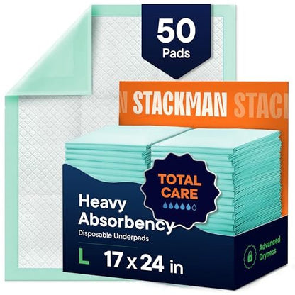 Chucks Pads Einweg-Unterlagen [50er-Pack] 43x61 cm - Welpenunterlagen, Wickelunterlagen für Babys, Inkontinenz-Einlagen für Senioren, auslaufsicher